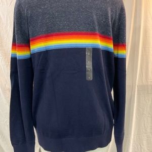 Mens NWT GAP rainbow band navy cotton sweater